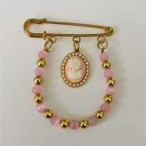 Elegant Pink and Gold Cameo Brooch